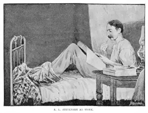 Stevenson Prints: Stevenson in Bed Writing