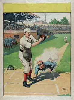 Runner Collection: Stock poster showing runner sliding past catcher