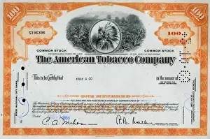 Share Prints: Stock Share Certificate - The American Tobacco Company
