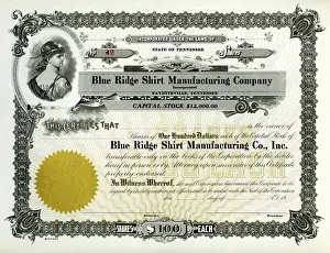 Manufacturing Prints: Stock Share Certificate - Blue Ridge Shirt Manufacturing Co