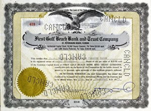 Trust Gallery: Stock Share Certificate - First Gulf Beach Bank and Trust Co