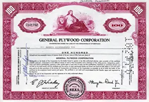 Share Prints: Stock Share Certificate - General Plywood Corporation