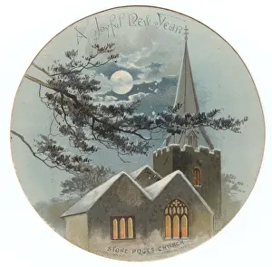 Stoke Poges Church on a circular New Year card