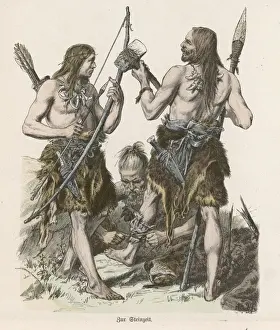 Stone Age men treat their wounds after hunting