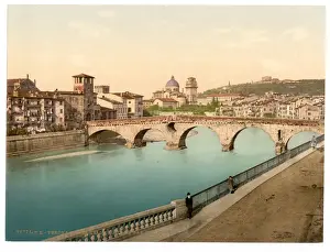Giorgio Prints: Stone bridge and San Giorgia (i. e. Giorgio), Verona, Italy