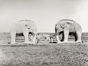 Elephants Prints: Stone Elephants, Ming tombs, Nanjing, China, c. 1890