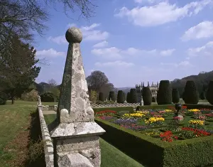 Topiary Prints: Stone pillar and gatehouse, Lanhydrock House, Cornwall