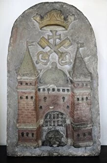 Latvian Collection: Stone relief featuring RigaA?o?s great coat-of-arms. Artist