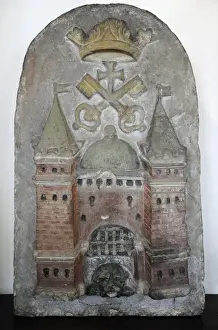 Keys Prints: Stone relief featuring RigaA?o?s great coat-of-arms. Artist