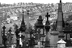 Cemetery Prints: Stone tombs in Undercliffe Cemetery, Bradford, Yorkshire