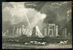 Lightning Prints: Stonehenge, Wiltshire, with flock of sheep