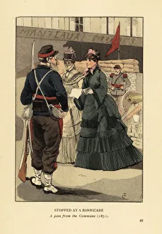 Images Dated 17th July 2019: Stopped at a barricade, a pass from the Paris Commune, 1871