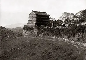 Guangzhou Prints: Five storied pagoda, Canton, (Guangzhou) Japan, circa 1870s. Date: circa 1870s