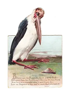 Storks Prints: Stork on a cutout Christmas card