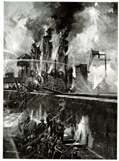 Storming the Mole at Zeebrugge from HMS Vindictive, WW1