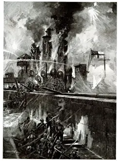 Storming Prints: Storming the Mole at Zeebrugge from HMS Vindictive, WW1