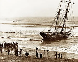 Stranded sailing ship, Aberdeen, Victorian period