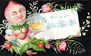 Strawberries Prints: Strawberries on a New Year card