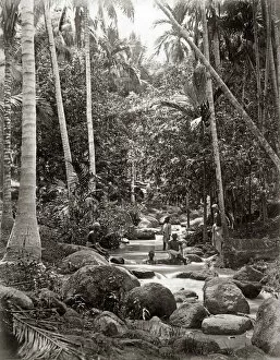 Ceylon Gallery: Stream and bathers, probably Ceylon (Sri Lanka), circa 1880s