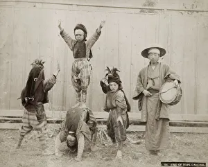 Bygone Prints: Street acrobats, tumblers, with musician, Japan