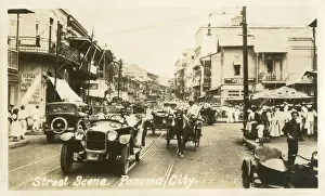 Panama Prints: Street City in Panama City, Panama. Note the large number of American sailors visible in