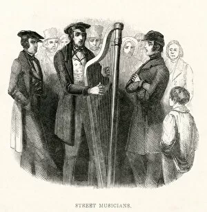 Accompanist Gallery: Street harpist and singers 1842