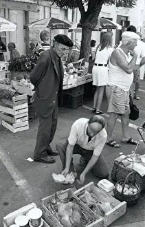Street market in Sainte-Foy-Tarentaise, Savoie, France