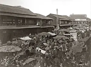 Street market, Yokohama, Japan, circa 1880s