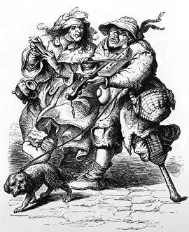 Busking Prints: Street music: French fiddler and wife