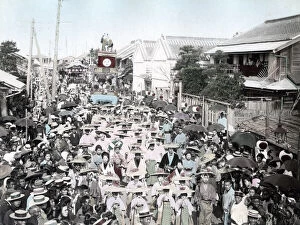 Street procession, festival or carnival, Japan, c.1890 Vintage late 19th century