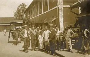 Boater Prints: Street scene with bullock taxi, Ceylon (Sri Lanka)