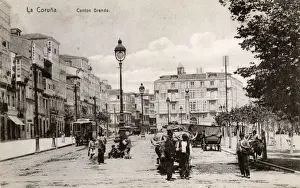 Oxen Prints: Street scene, Canton Grande, La Coruna, Galicia, Spain