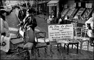 Shone Prints: Street scene chairs, flea market, Paris, France
