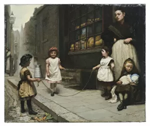Street scene with children skipping