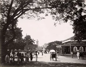 Street scene, clock tower, Colombo, Ceylon, Sri Lanka