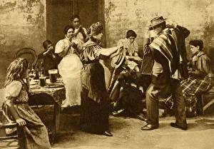 Chilean Gallery: Street scene with dancers, Chile, South America