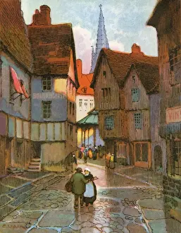A street scene of a French medieval town