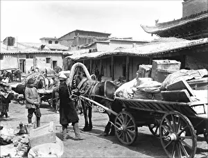 Street scene with horse and cart, Kashgar, western China