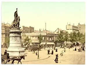 Clichy Prints: Street scene and monument, in the Place Clichy, Paris, Franc