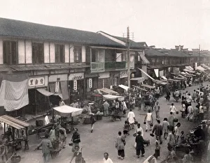 Street scene with pedestrians, Shanghai, China, c1890