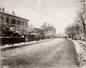 Street scene, Shanghai, China, c. 1890 s, in the snow