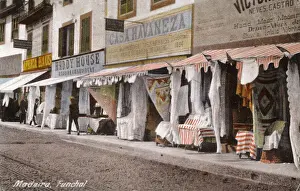 Tramlines Prints: Street scene with shops in Funchal, Madeira
