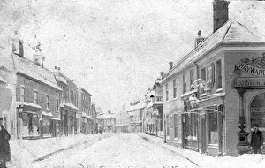 Leiston Prints: Street Scene in Snow, Saxmundham, Suffolk