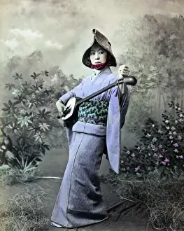 Shamisen Prints: Street singer with shamisen, Japan
