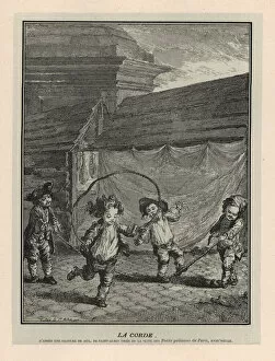Alley Gallery: Four street urchins skipping rope in an alley, 18th century