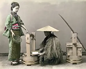 Street vendor and customer, Japan
