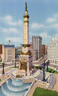 Cascade Prints: Street view with Soldiers and Sailors monument, Indianapolis, Indiana, USA Date: 1936