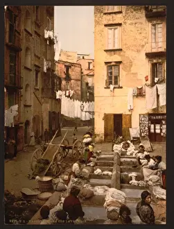 Washerwomen Prints: Street with washerwomen, Naples, Italy
