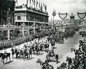 Streets in London were decorated to celebrate Queen Victora's Diamond Jubilee. Date: 20th June 1897