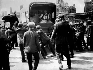 Prevent Prints: Striking dockers attacking horse-drawn van, London
